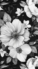 Monochrome Floral Composition. Botanical art concept