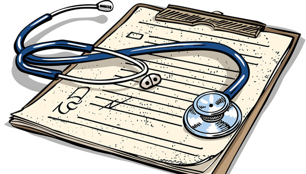 Clipart Of A Doctor S Prescription Pad With A Stethoscope Wrapped Around It Ar7 4 Generative AI