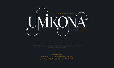 Umkona premium luxury elegant alphabet letters and numbers. Vintage wedding typography classic serif font decorative vintage retro. creative vector illustration