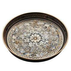 Ornate decorative plate with intricate floral design and delicate patterns, perfect for home decor or artistic inspiration. isolated on transparent background