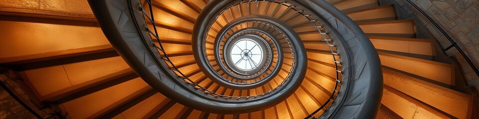 Fototapeta premium A spiraling staircase in a tall stone tower like in a lighthouse. 