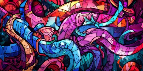 Fototapeta premium Vibrant Painting of Blue Organism in Nature