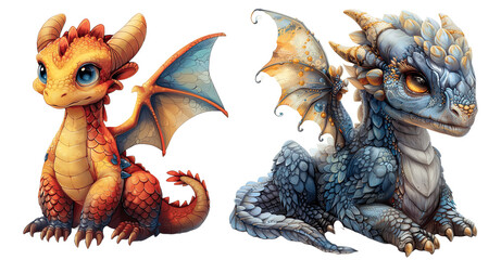 Obraz premium Set of two Fairytale dragon on transparent background
