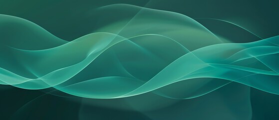 A serene abstract design with smooth, flowing lines in shades of teal and green, creating a calming and tranquil atmosphere against a dark gradient background