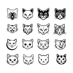 Set of cat head logo icon illustration.