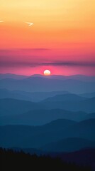 Aerial Drone View of Sunset with Mountain Silhouette Layers