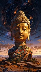 Fototapeta premium 夜の砂漠と仏陀像,Generative AI AI画像