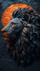 3d rendered logo of a lion illustrated on black background made with generative AI