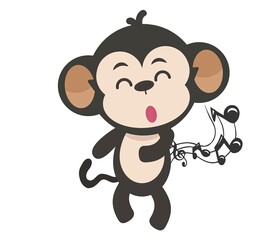 Cute cartoon monkey singing with music notes. Adorable illustration perfect for children's designs, posters, and animations.
