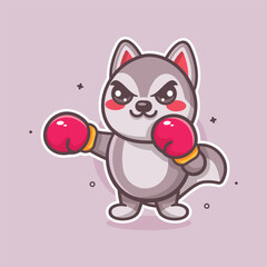 funny husky dog animal character mascot playing boxing sport isolated cartoon