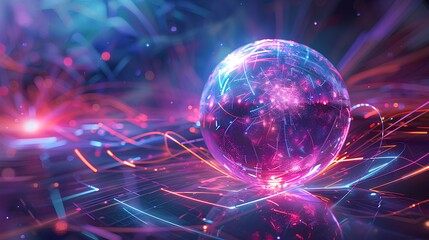 A surreal scene of a giant, glowing orb surrounded by abstract patterns and lines, symbolizing the birth of new ideas and innovation.