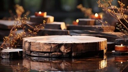 amazing podium product stand or display with blur background and cinematic light