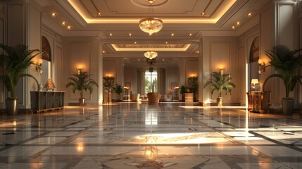 Elegant Hotel Lobby With Marble Floor