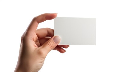 Obraz premium A female hand is holding a white business card