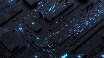 Fototapeta premium Dark grey black abstract background with blue glowing lines design for social media post, business, advertising event. Modern technology innovation concept background