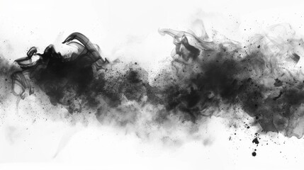 Fototapeta premium Abstract black watercolor background with smoke and splashes,