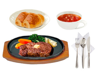 ステーキセット（パン、スープ、カトラリー付き）