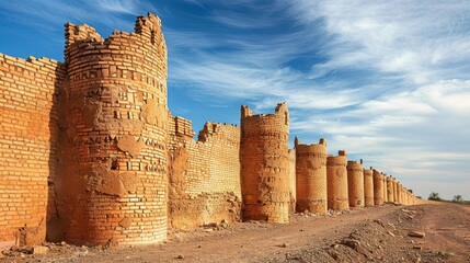 Fortified wall made of red bricks with support structures