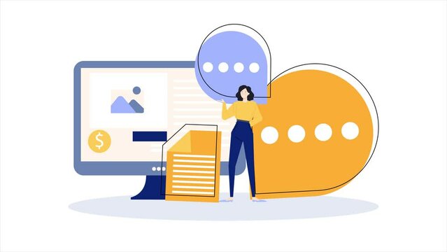 business animated video with a woman and computer screen illustration