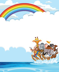 Obraz premium Animals sailing under a vibrant rainbow