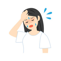 発熱して頭を押さえる女性。フラットなベクターイラスト。
Feverish woman holding her head.  Flat vector illustration.