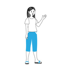 手で隣の方を指し示す女性。シンプルなベクターイラスト。
Pointing woman.  Simple vector illustration.