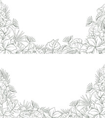Fototapeta premium Hand Drawn Tropical Leaf and Flower Background