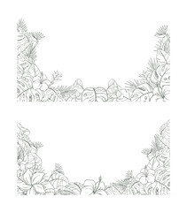 Obraz premium Hand Drawn Tropical Leaf and Flower Background