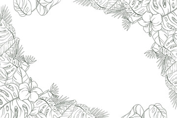 Hand Drawn Tropical Leaf and Flower Background