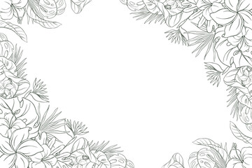 Hand Drawn Tropical Leaf and Flower Background