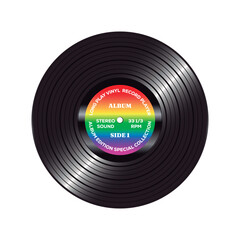 Long play vinyl record with rainbow half LGBT in the middle. Vector isolated on white background.