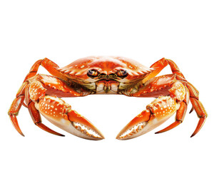 Close-up of a vibrant orange crab with detailed texture, isolated on a white background. Perfect for marine and seafood-themed projects.