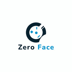 The logo combines the number zero and a unique face. Suitable for technology businesses.
