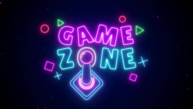 game zone neon animated neon text advertising studio game station cafe game zone game looping 4k animated joystick controller