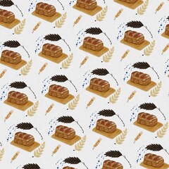 Seamless pattern with breads and ear of rice  hand-drawn  illustration  for fabric texture paper packaging and print 
