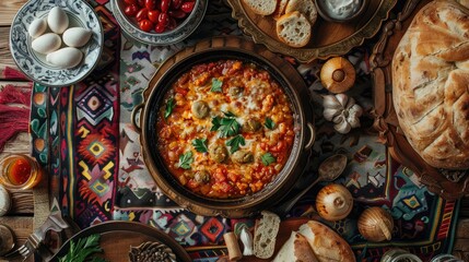 Tatarian echpochmak dish served on a classic wooden table