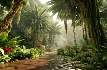 tropical garden with palms
