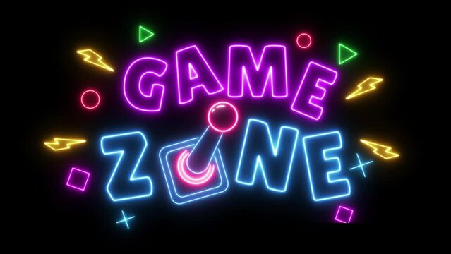 game zone neon animated neon text advertising studio game station cafe game zone game looping 4k animated joystick controller
