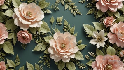 Peach Floral Arrangement on Teal Background