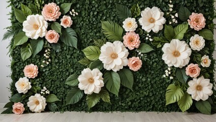 Floral Wall With Paper Flowers and Green Leaves