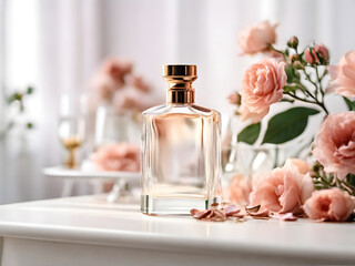 bottle of perfume and rose