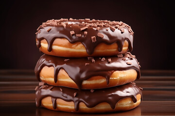 Stack of donuts with chocolate icing isolated on white Background