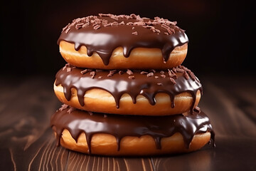 Stack of donuts with chocolate icing isolated on white Background