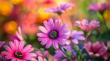 Macro shots of blooming wildflowers in vibrant spring colors. Nature detail concept