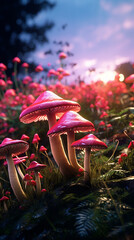 growing fresh ai created images of wild mushrooms on the field