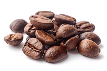 Naklejka premium Coffee beans on a white backdrop, isolated. Generative Ai