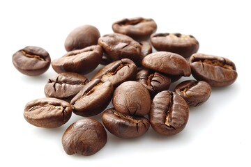 Naklejka premium Coffee beans on a white backdrop, isolated. Generative Ai