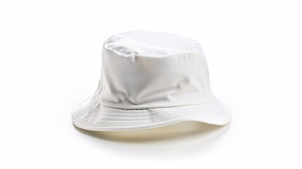 Fototapeta premium Stylish white sun hat on a white background.