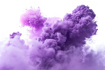 Fototapeta premium Explosion of purple smoke powder isolated on a white backdrop. Generative Ai