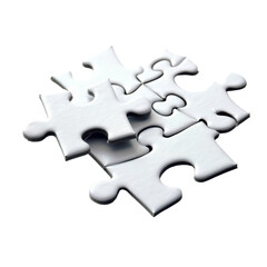 Obraz premium Close-up of white puzzle pieces interconnected, symbolizing teamwork, problem-solving, and connections. Ideal for business concept visuals.